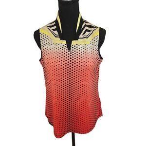 Jamie Sadock Womens Sleeveless Orange Abstract Print Activewear Top Medium